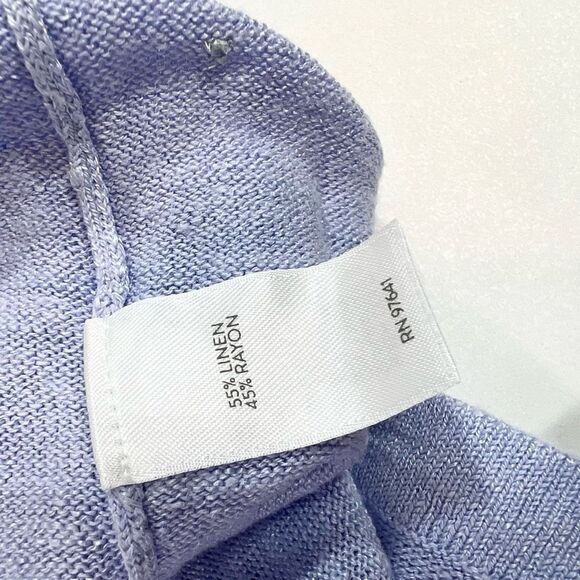 J Jill Sweater Top Womens Medium Blue Cutout Split 3/4 Sleeve Linen Blend Knit - Picture 8 of 12